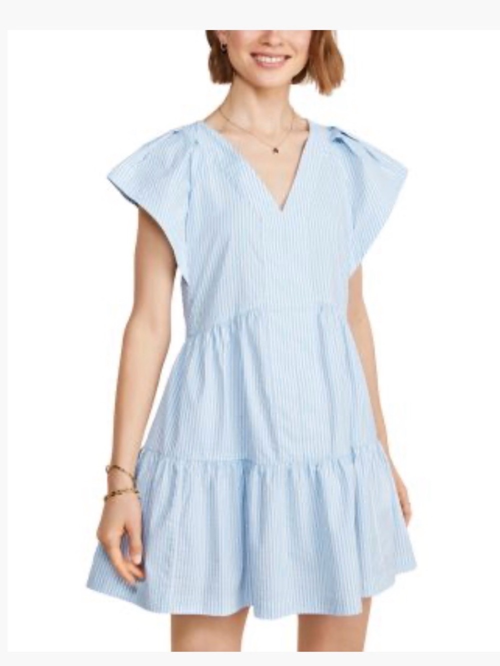 Vineyard Vines Harbor Tiered Ruffle Dress Blue White Striped Performance Sz S